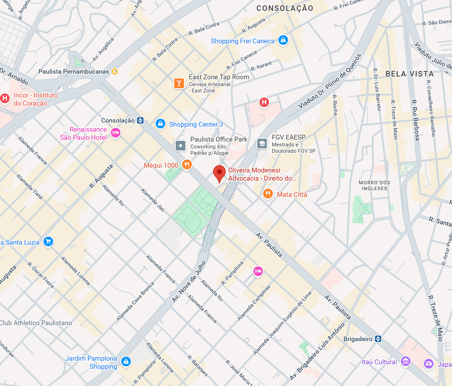 Mapa de localização do escritório na Avenida Paulista, 1636, São Paulo